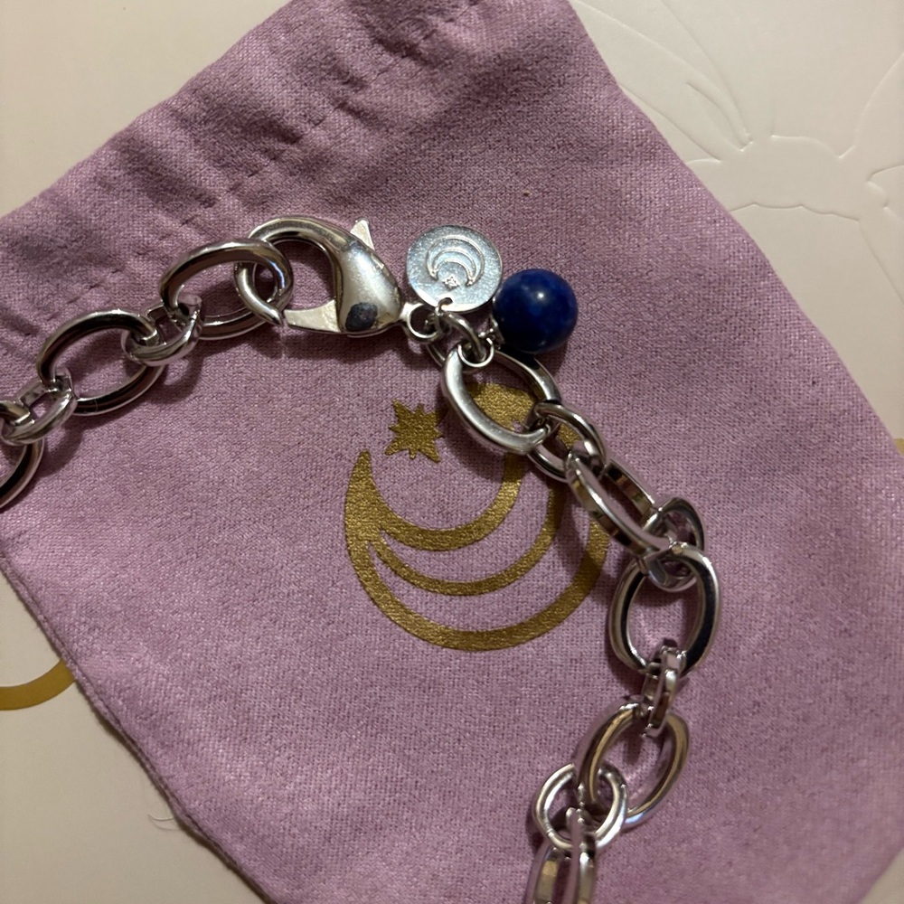Jane Win Silver Chunky Link Chain w/ Lapis Bead, 18” - Picture 13 of 13
